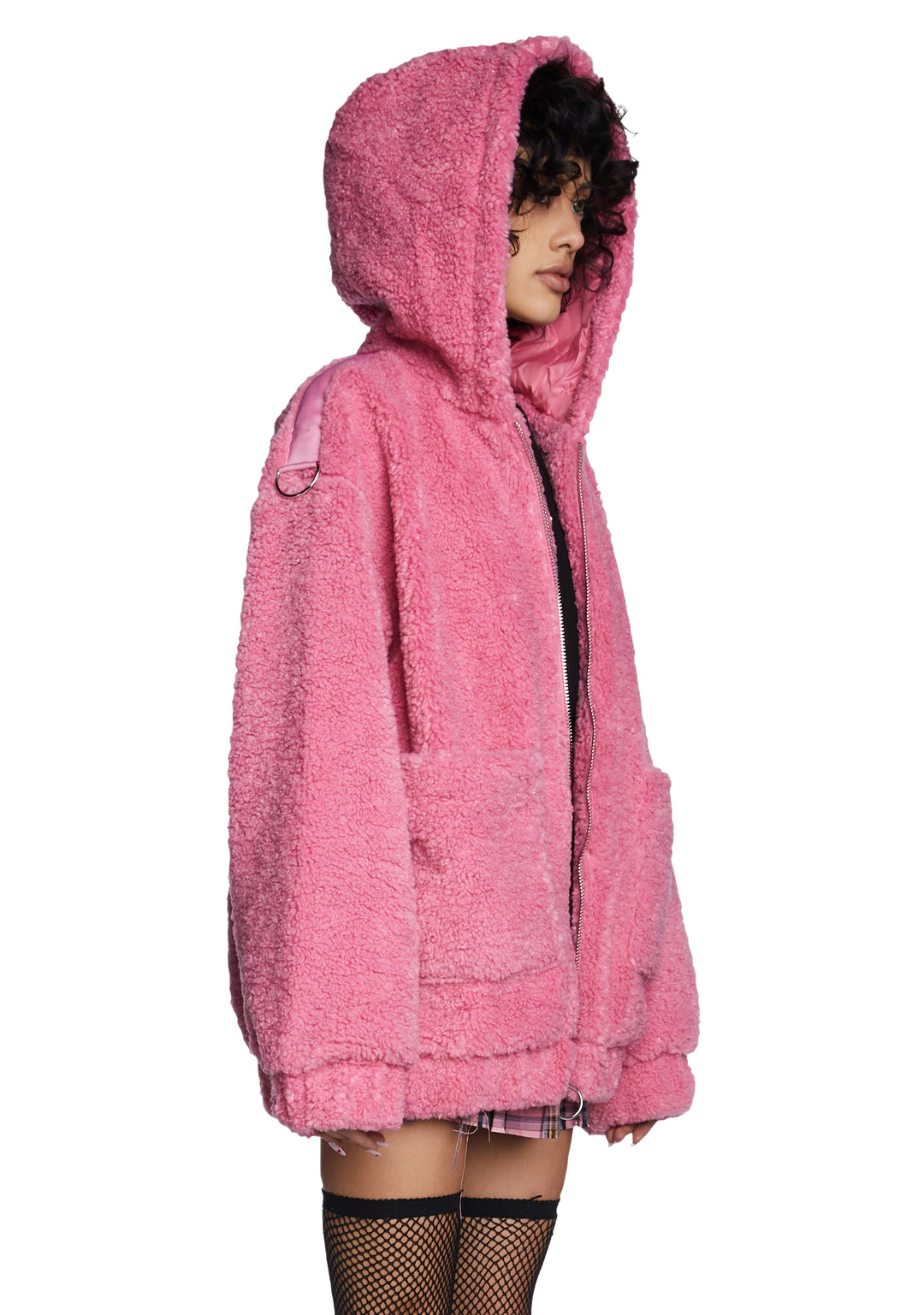 Current Mood Oversized Hooded Sherpa Jacket - Pink - Image 4