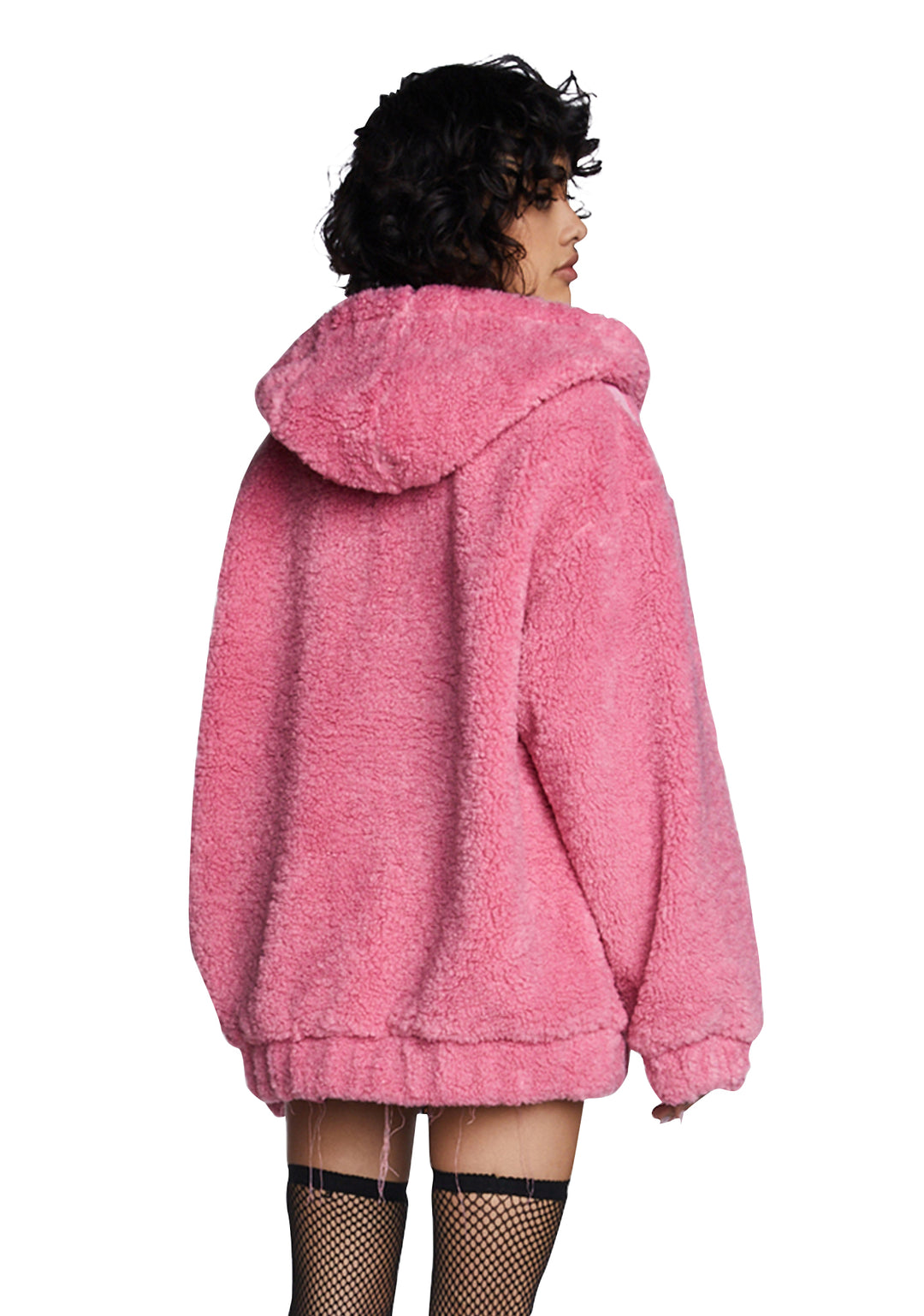 Current Mood Oversized Hooded Sherpa Jacket - Pink - Image 5