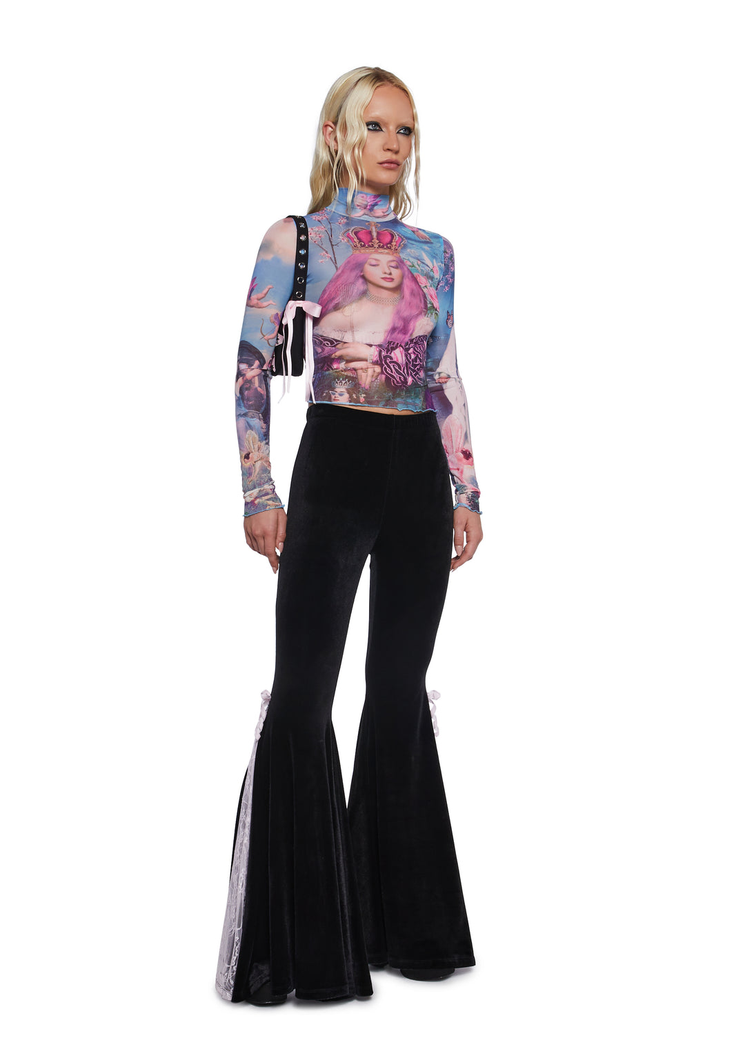 Sugar Thrillz Renaissance Print Mesh Long Sleeve Top - Multicolor - Image 2