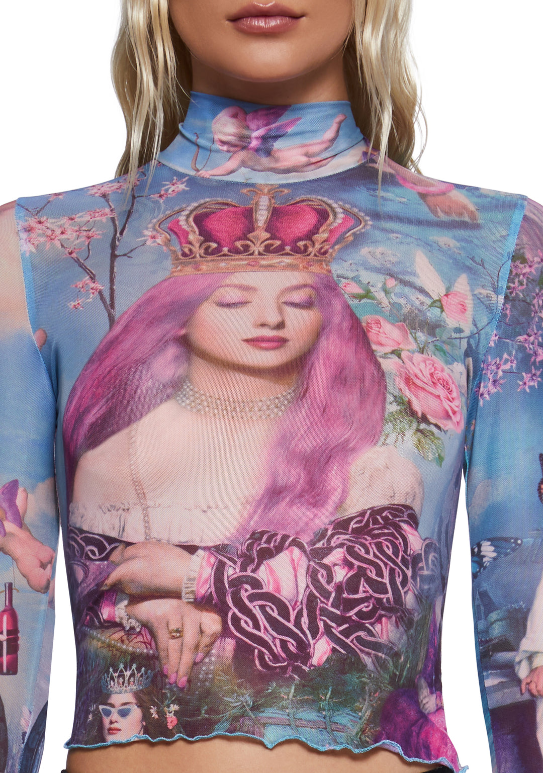 Sugar Thrillz Renaissance Print Mesh Long Sleeve Top - Multicolor - Image 5