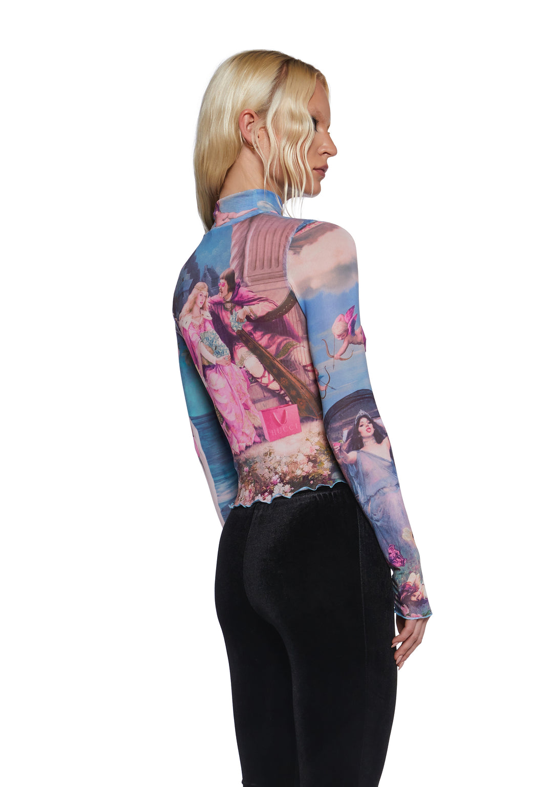 Sugar Thrillz Renaissance Print Mesh Long Sleeve Top - Multicolor - Image 3