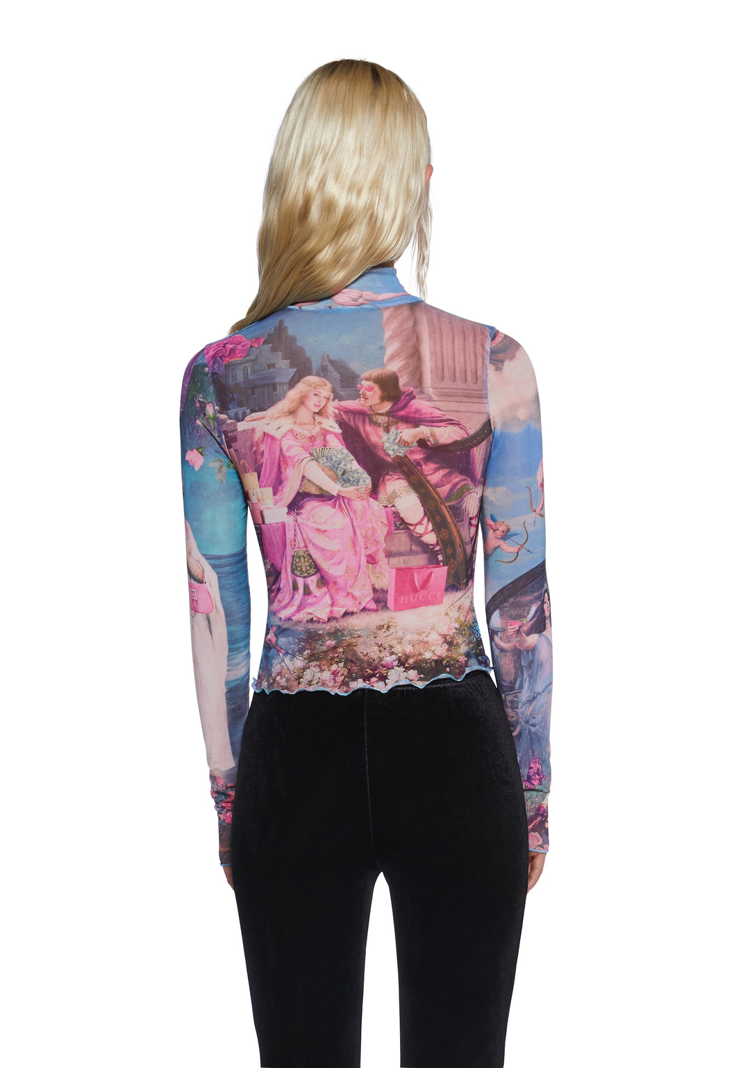Sugar Thrillz Renaissance Print Mesh Long Sleeve Top - Multicolor - Image 4