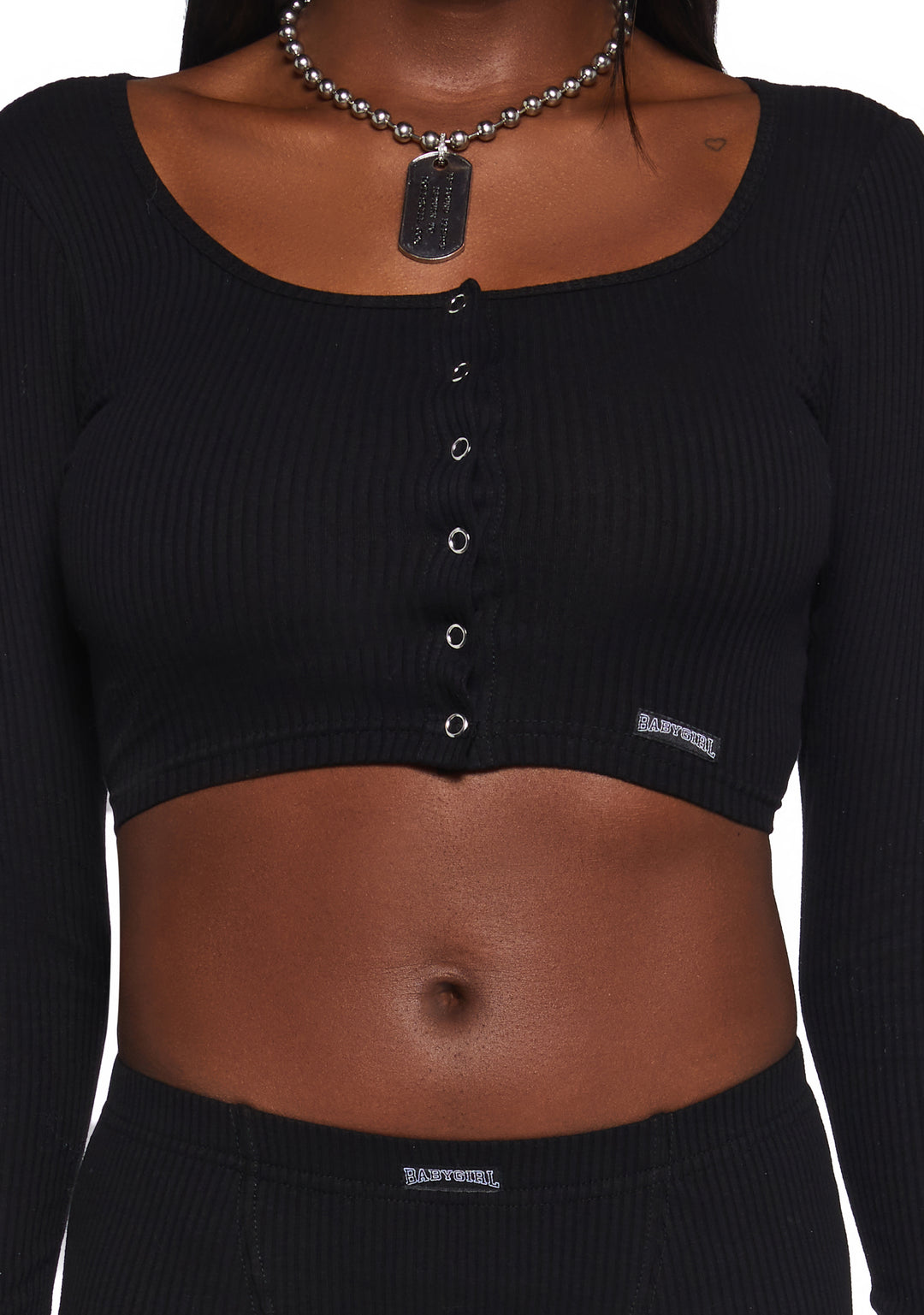 Poster Grl Crop Henley & Lounge Shorts Set - Black - Image 5