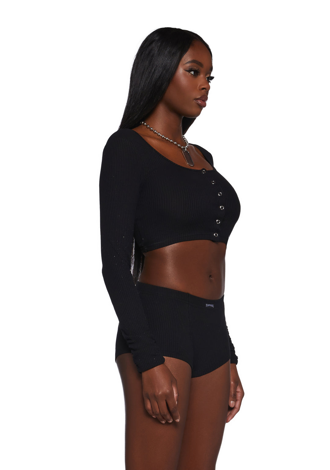 Poster Grl Crop Henley & Lounge Shorts Set - Black - Image 3