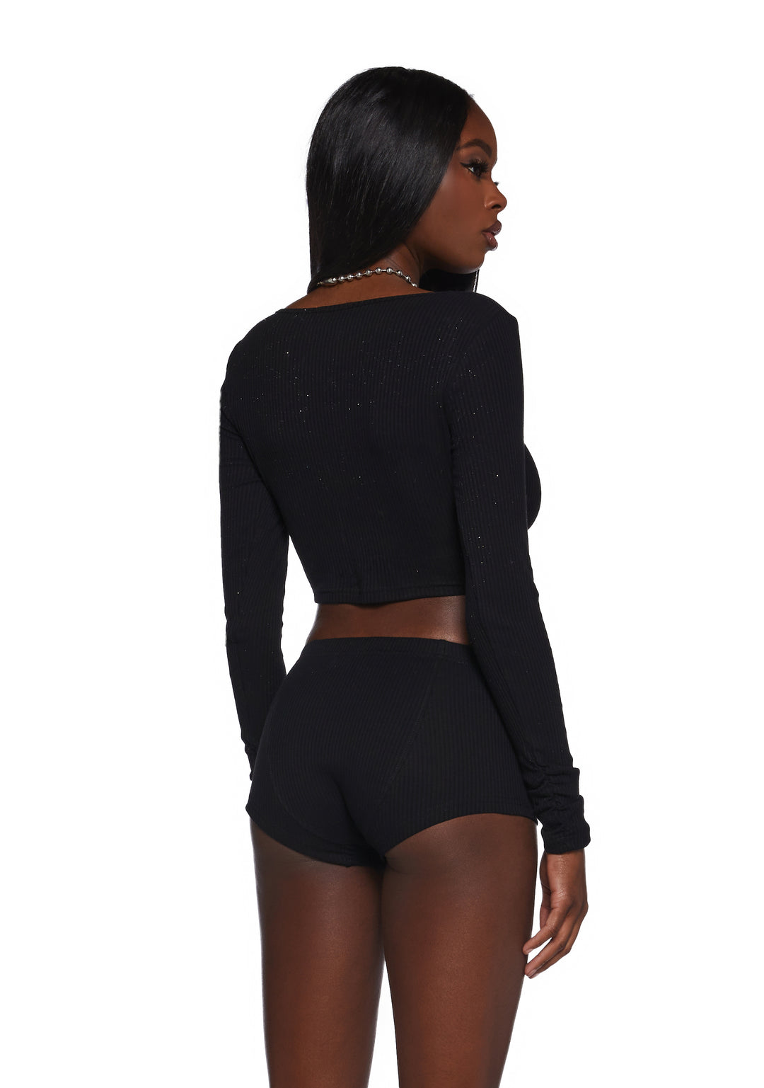 Poster Grl Crop Henley & Lounge Shorts Set - Black - Image 4