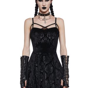 Widow Velvet Embossed Mini Dress - Black