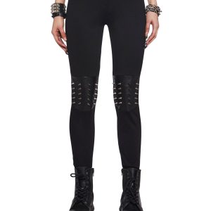 Widow High Waist Skinny Leggings With Spikes - Black
