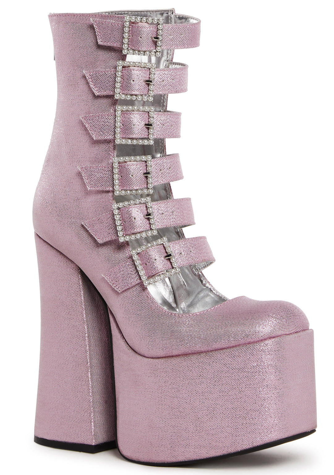 Sugar Thrillz Rhinestone Buckle Up Platform Heels - Pink - Image 2