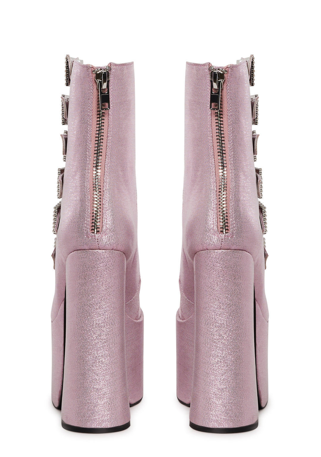 Sugar Thrillz Rhinestone Buckle Up Platform Heels - Pink - Image 4