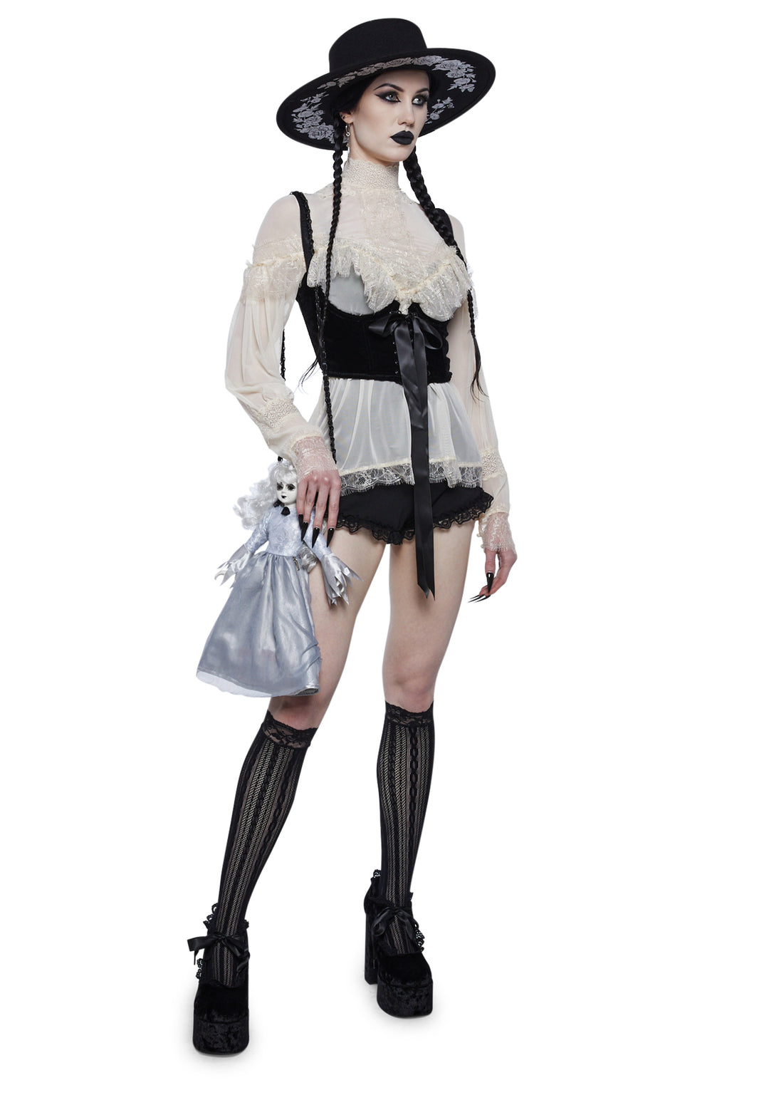 Widow Velvet Underbust Corset With A Satin Lace Up Front - Image 2