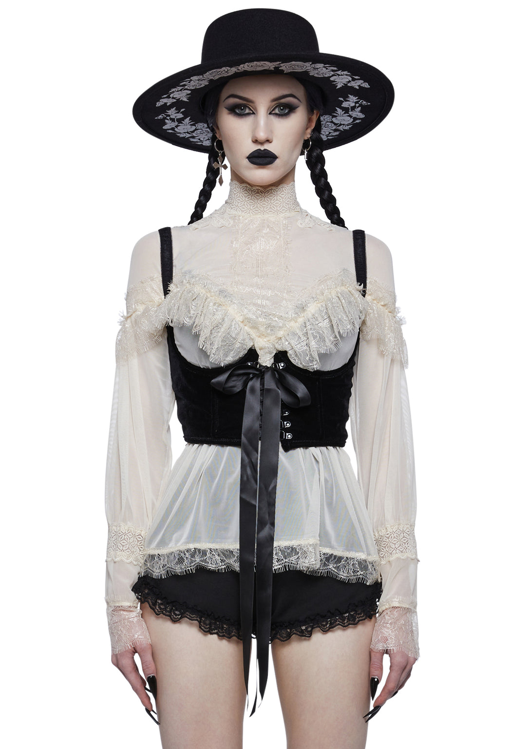 Widow Velvet Underbust Corset With A Satin Lace Up Front