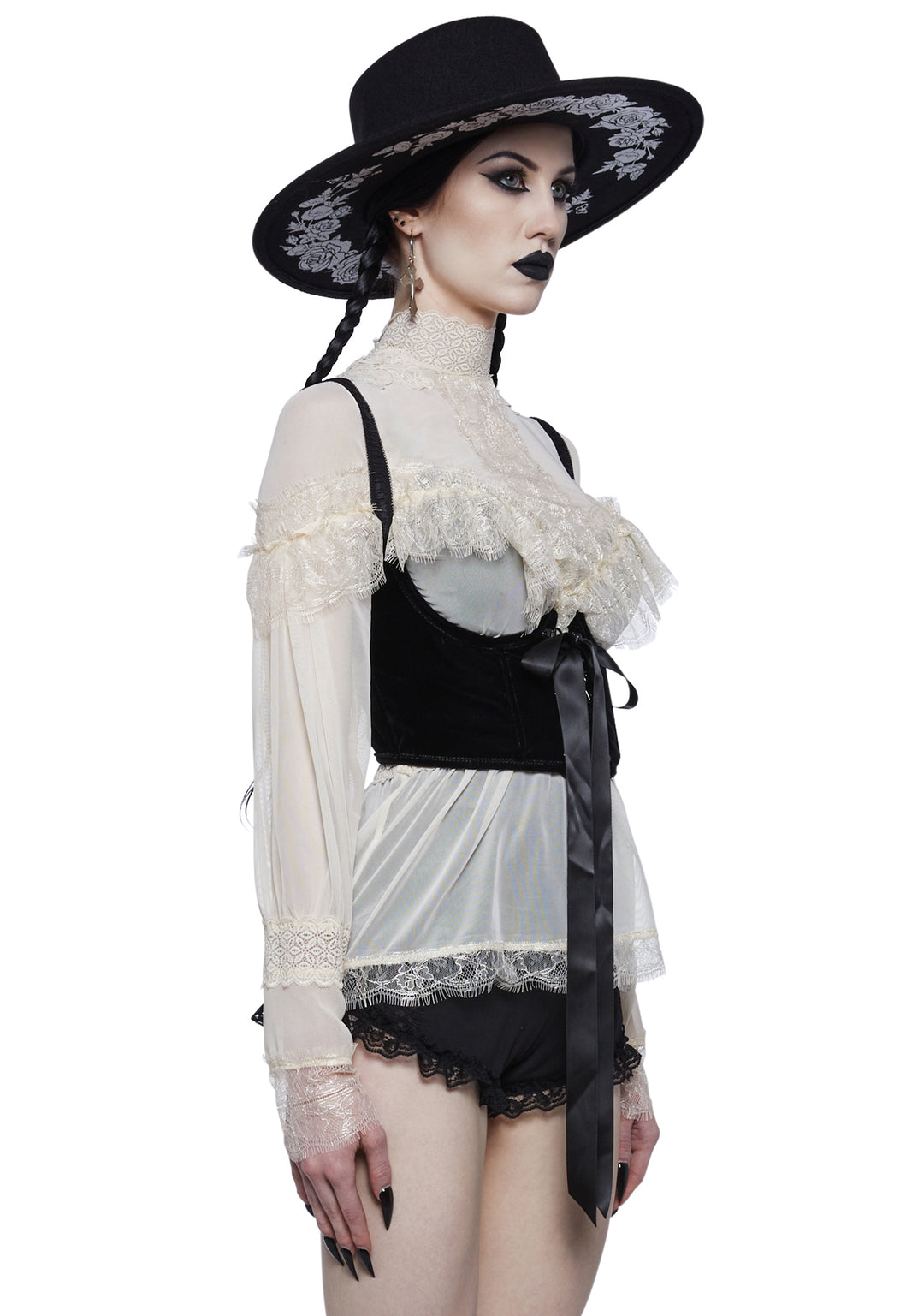 Widow Velvet Underbust Corset With A Satin Lace Up Front - Image 4