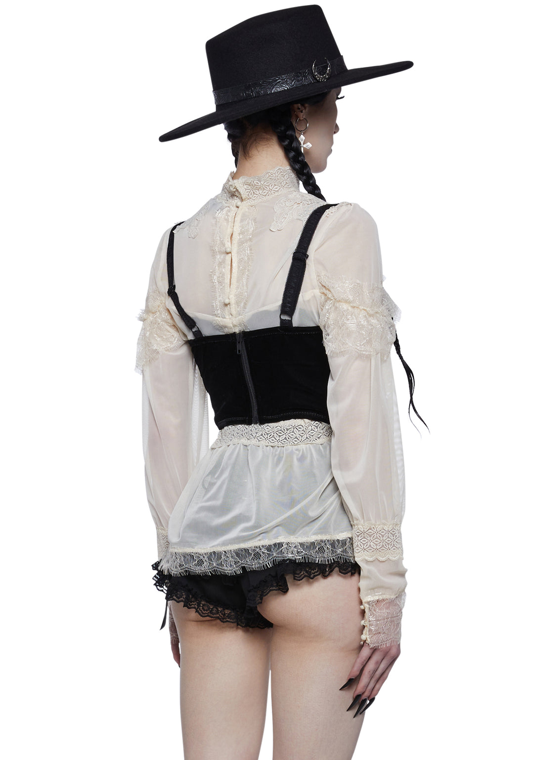 Widow Velvet Underbust Corset With A Satin Lace Up Front - Image 3