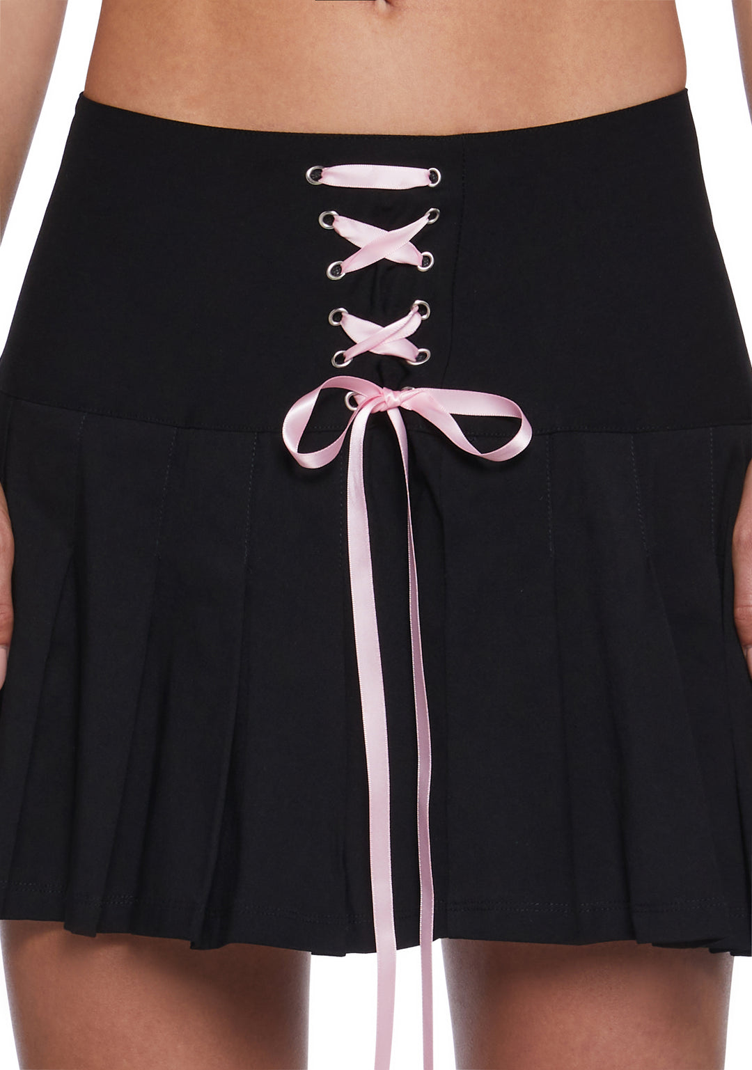 Sugar Thrillz Lace Up Sides Pleated Mini Skirt - Black Pink - Image 5