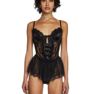 Sugar Thrillz Sheer And Lace Teddy - Black