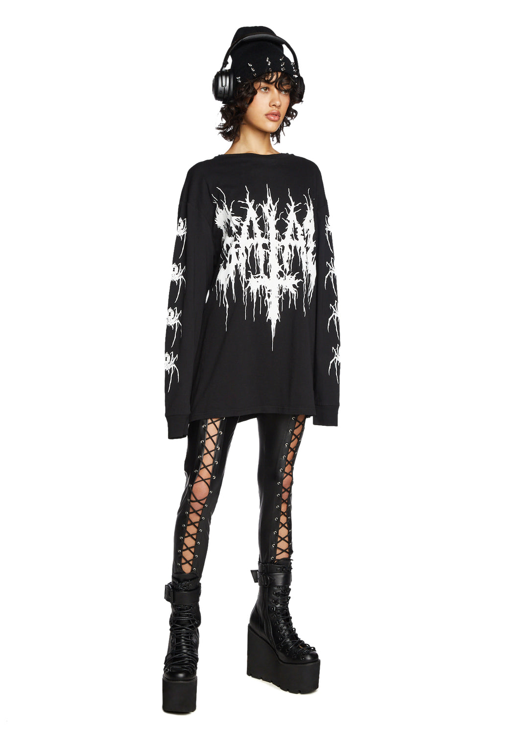 Current Mood Vegan Leather Lace Up Leggings - Black - Image 3