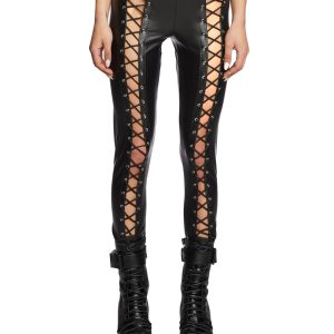 Current Mood Vegan Leather Lace Up Leggings - Black