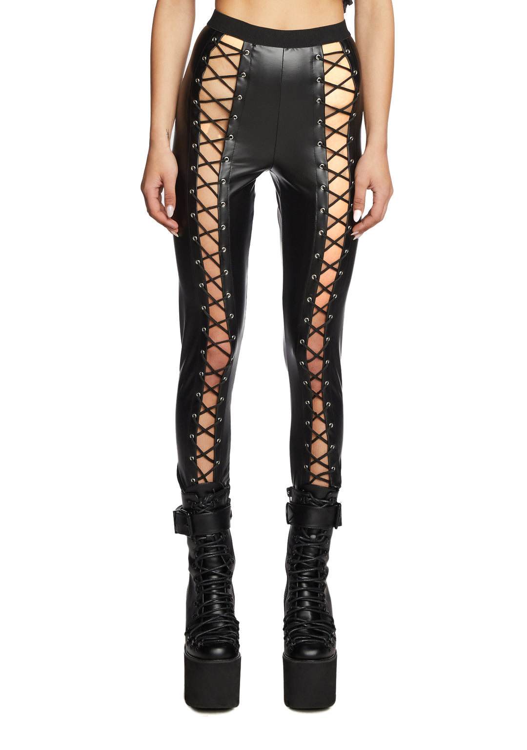 Current Mood Vegan Leather Lace Up Leggings - Black