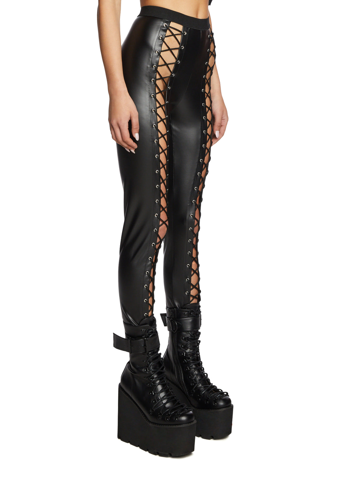 Current Mood Vegan Leather Lace Up Leggings - Black - Image 2