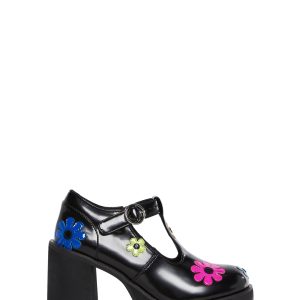 Delia's Multicolored Flower Platform Mary Janes - Black