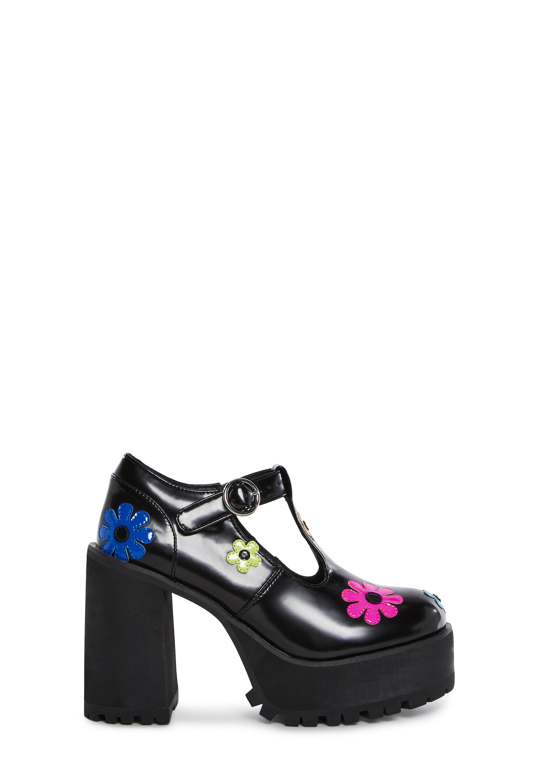 Delia's Multicolored Flower Platform Mary Janes - Black