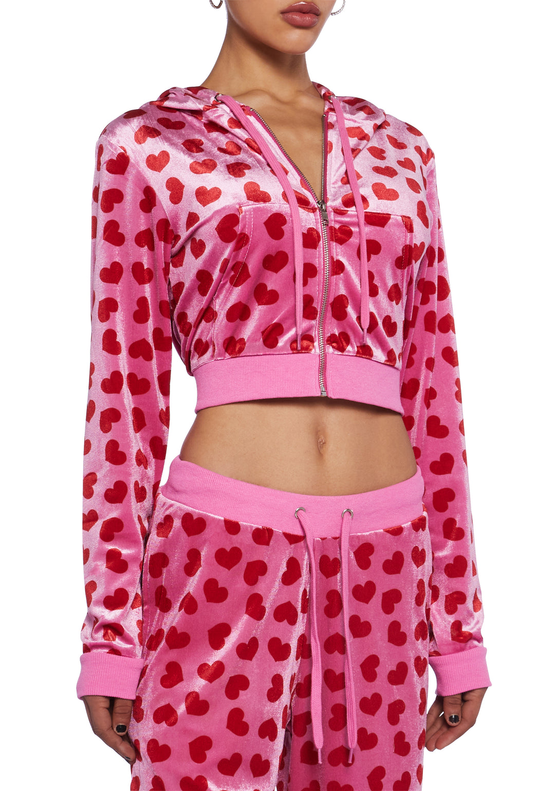 Sugar Thrillz Heart Print Velour Track Jacket - Pink/Red - Image 5