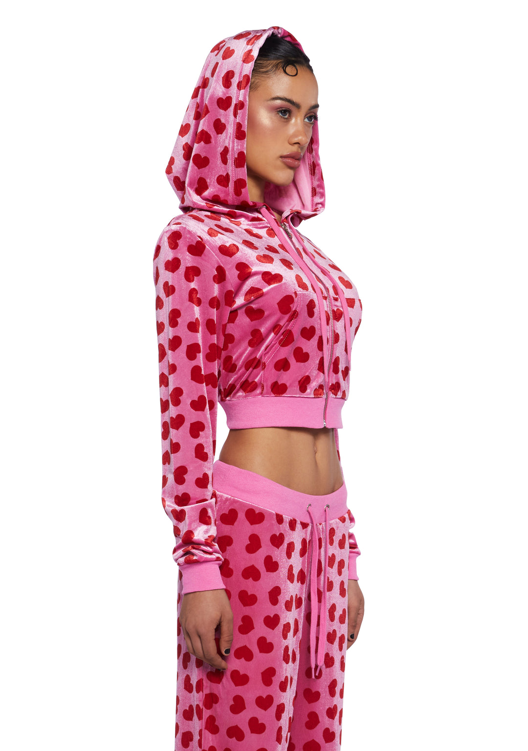 Sugar Thrillz Heart Print Velour Track Jacket - Pink/Red - Image 3