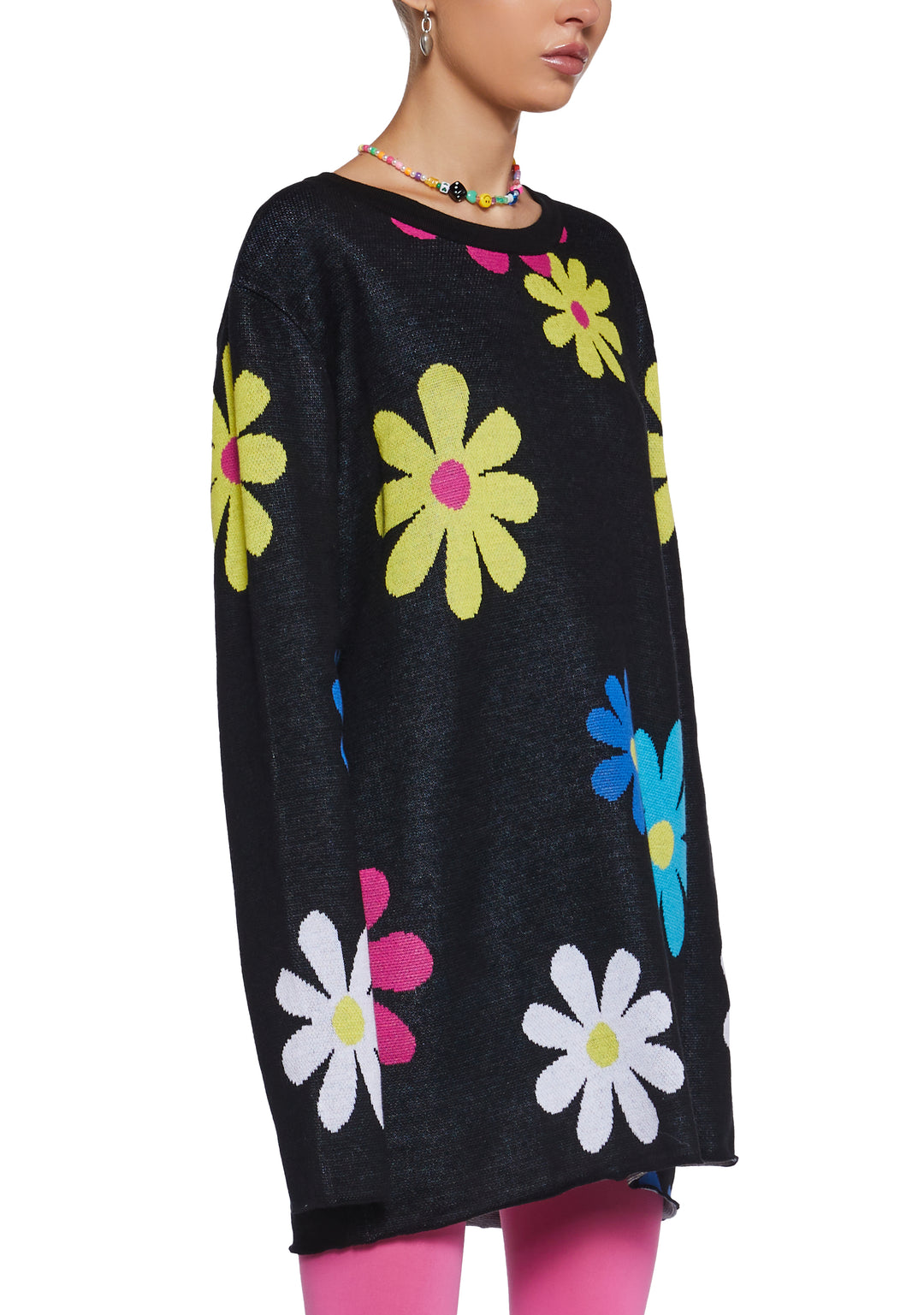 Delia's Rainbow Flower Intarsia Sweater - Black - Image 5