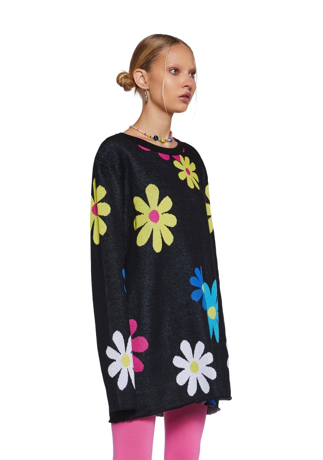 Delia's Rainbow Flower Intarsia Sweater - Black - Image 3
