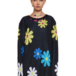 Delia's Rainbow Flower Intarsia Sweater - Black