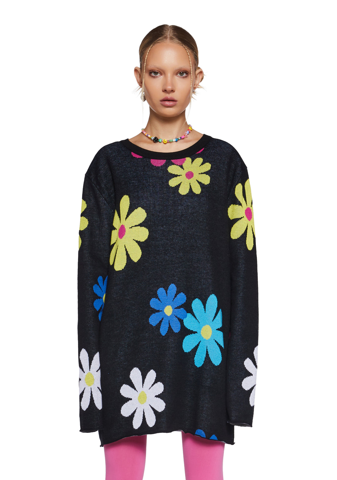 Delia's Rainbow Flower Intarsia Sweater - Black