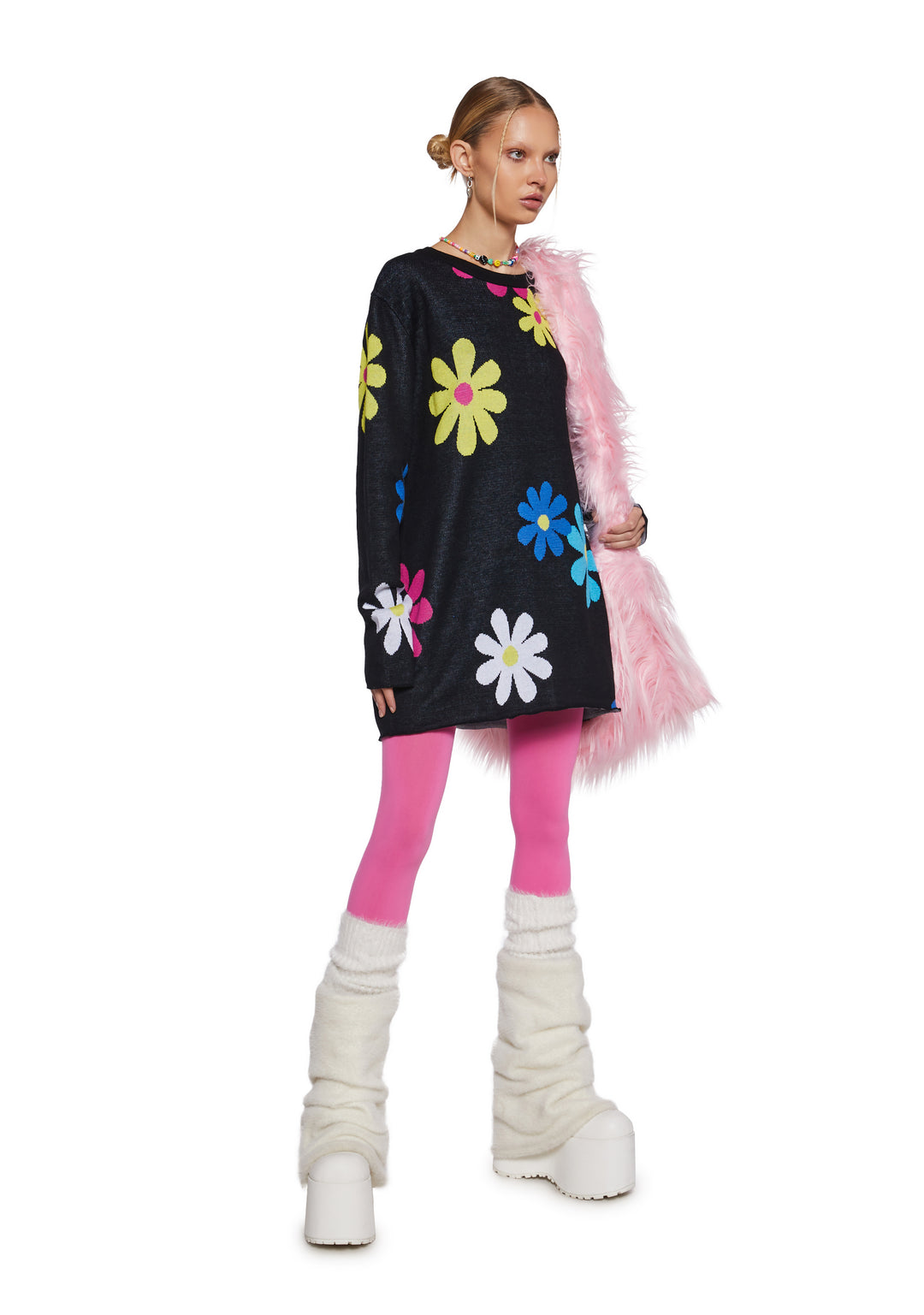 Delia's Rainbow Flower Intarsia Sweater - Black - Image 2