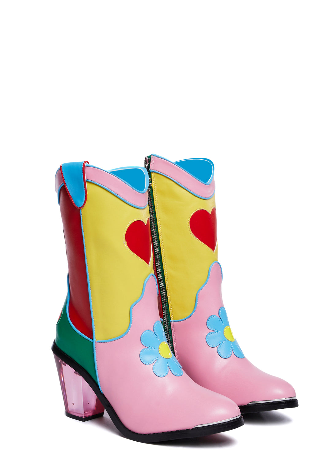 Delias Groovy Colorblock Flower Heart Cowboy Boots - Rainbow