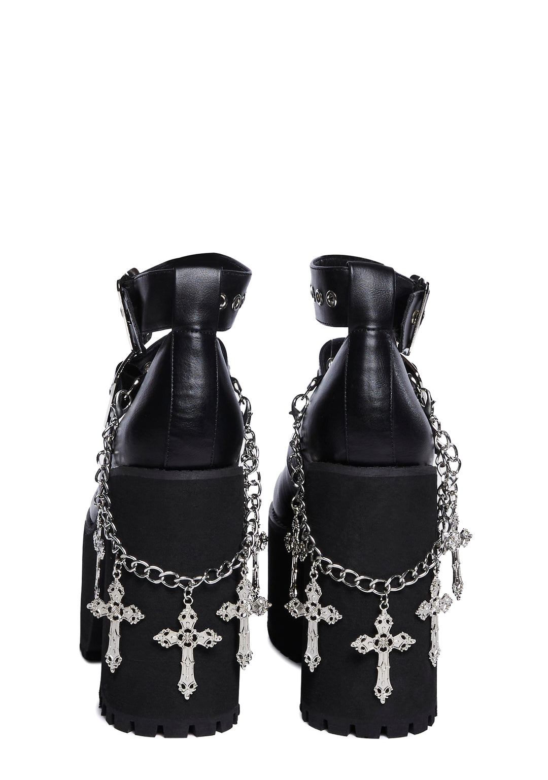 Widow Platform Double Strap Mary Janes With Chains And Crosses - Black - Image 4