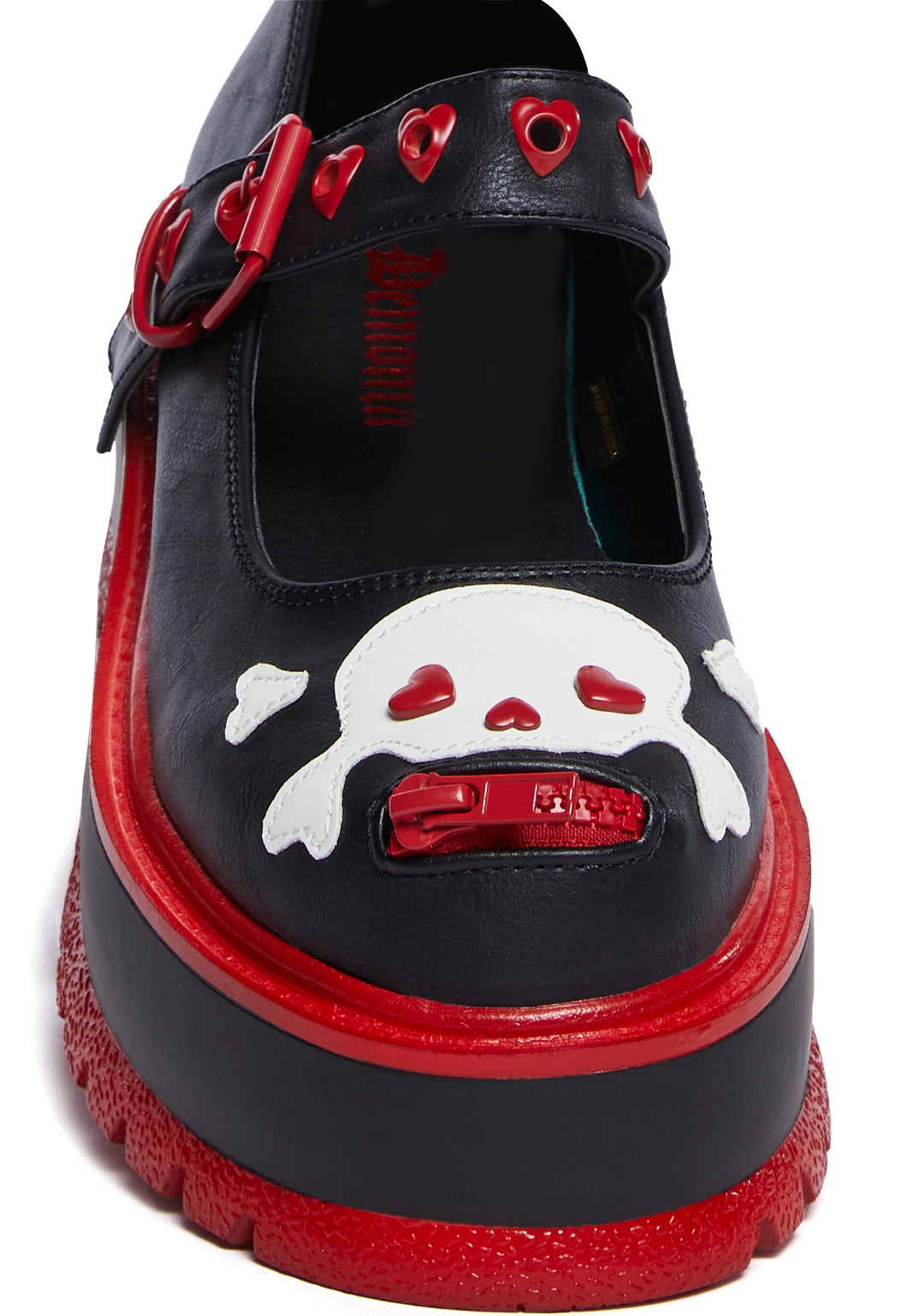 Demonia Slacker-27 Platform Mary Janes - Red/Black - Image 2