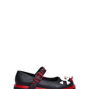 Demonia Slacker-27 Platform Mary Janes - Red/Black