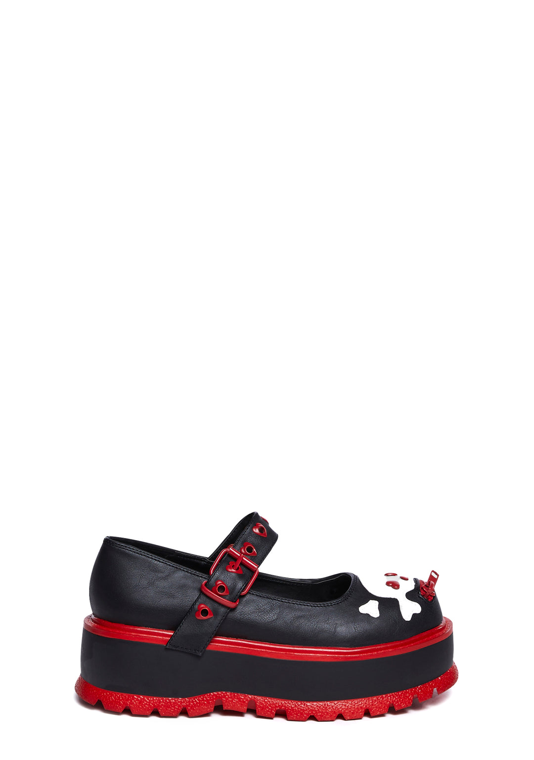 Demonia Slacker-27 Platform Mary Janes - Red/Black