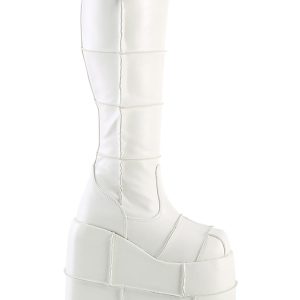 Demonia Stack-301 White Knee High Platform Boots