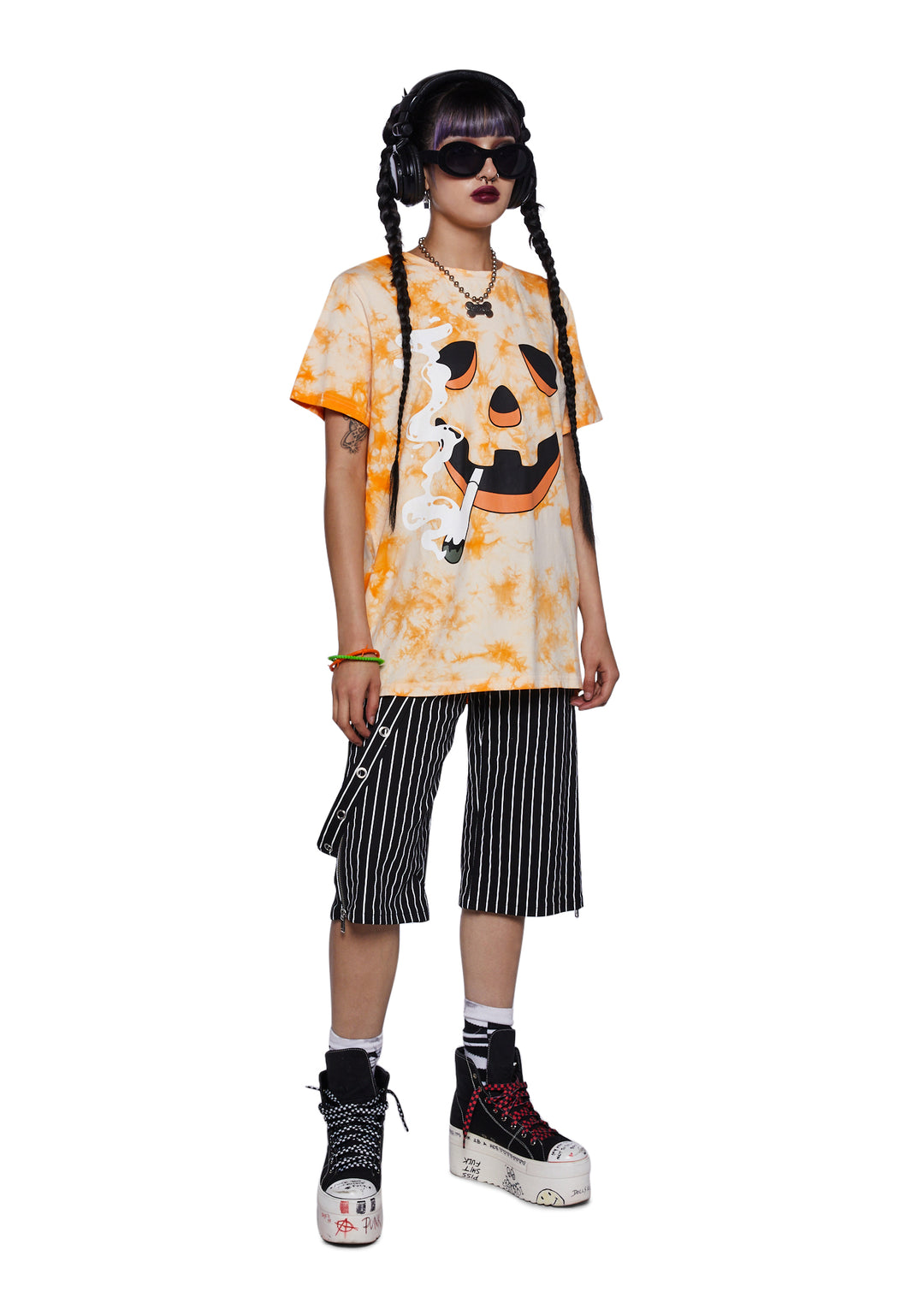 Trickz N Treatz Stoner Pumpkin Graphic Tee - Orange - Image 5