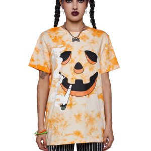 Trickz N Treatz Stoner Pumpkin Graphic Tee - Orange