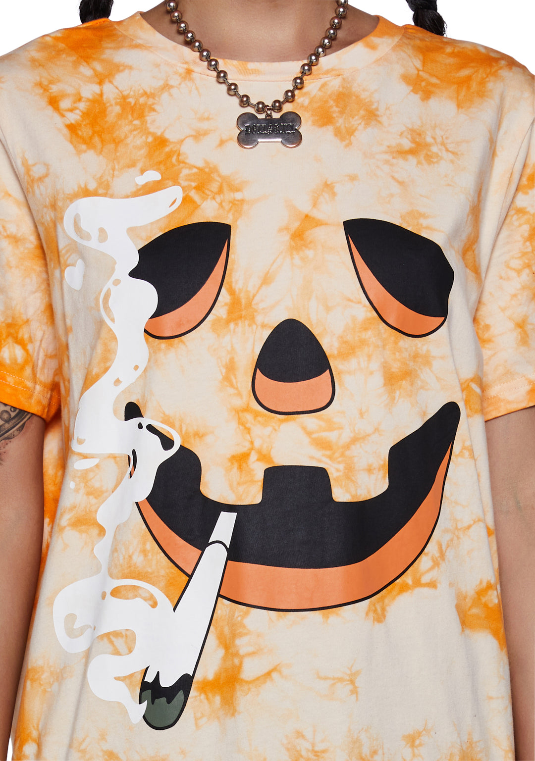 Trickz N Treatz Stoner Pumpkin Graphic Tee - Orange - Image 2