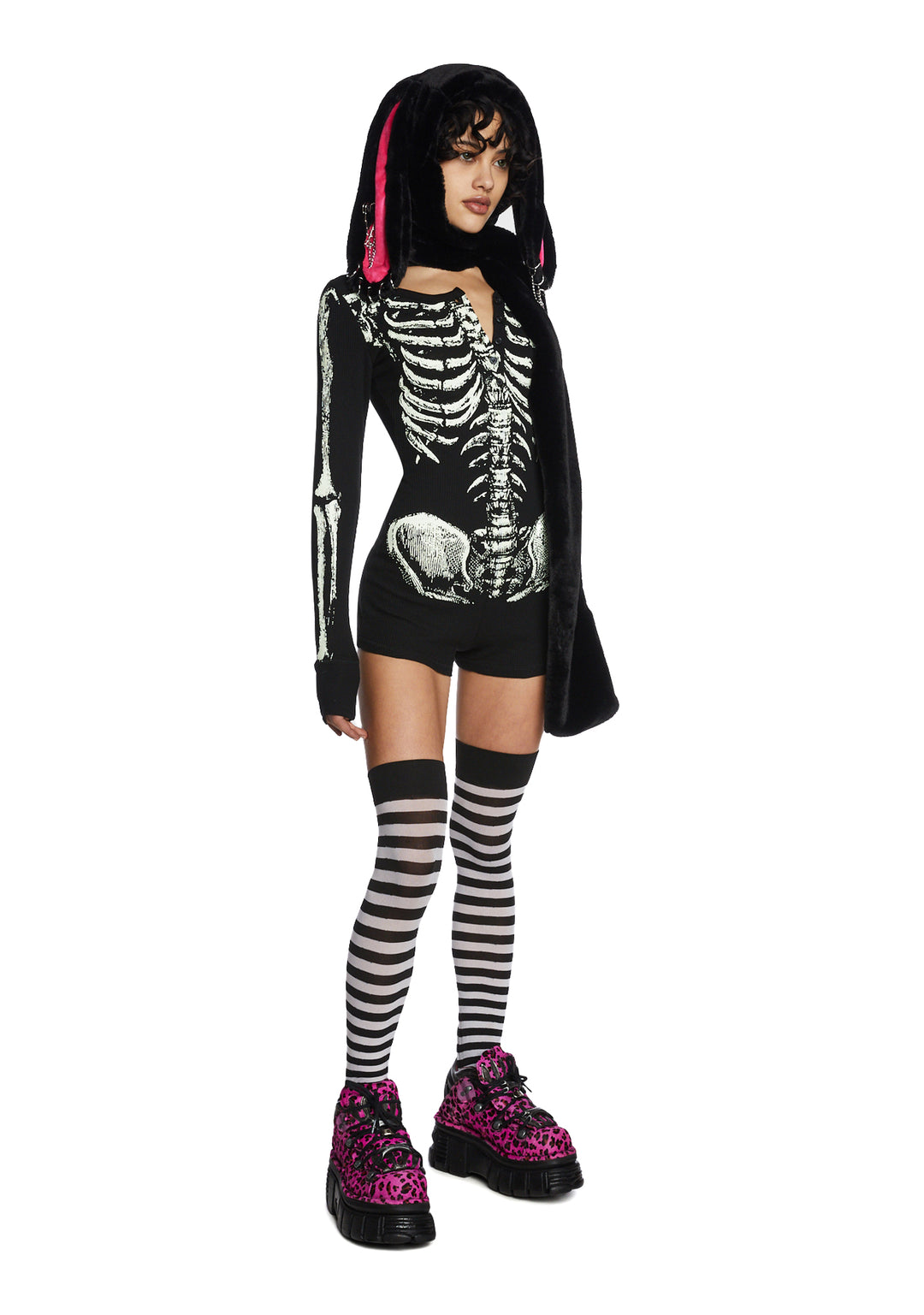 Trickz N' Treatz Skeleton Thermal Romper - Pink - Image 2