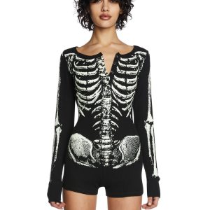 Trickz N' Treatz Skeleton Thermal Romper - Pink