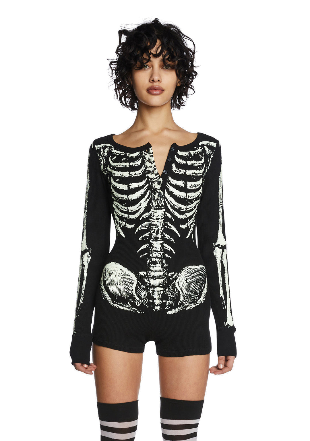 Trickz N' Treatz Skeleton Thermal Romper - Pink