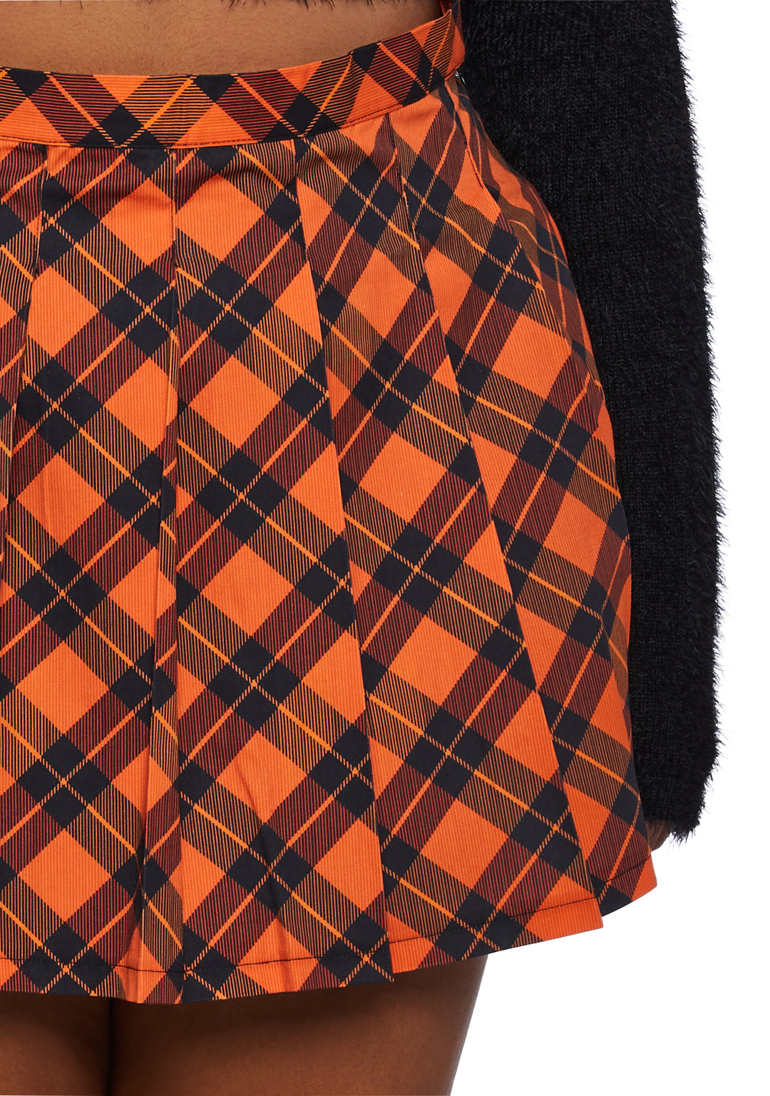 Plus Size Halloween Pleated Plaid Mini Skirt Orange Black - Image 5