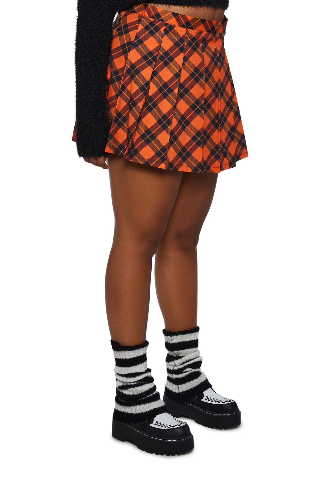 Plus Size Halloween Pleated Plaid Mini Skirt Orange Black - Image 3