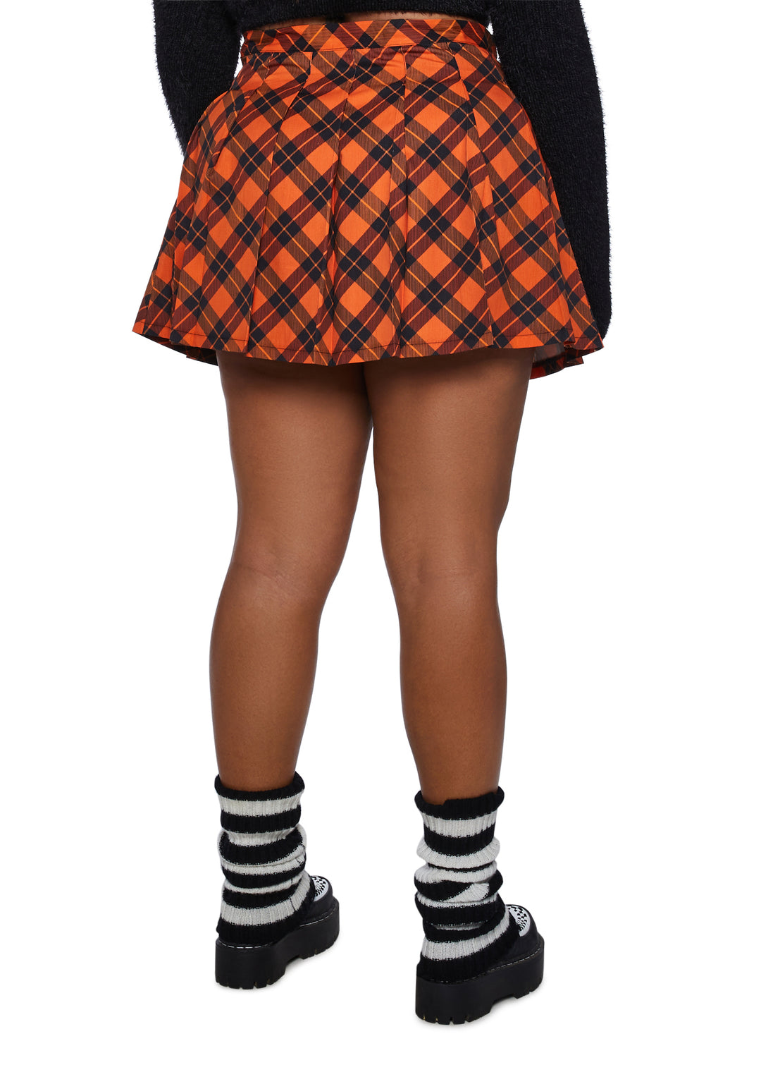 Plus Size Halloween Pleated Plaid Mini Skirt Orange Black - Image 4