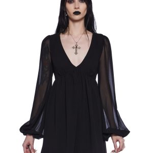 Widow Chiffon Puff Sleeve Mini Dress