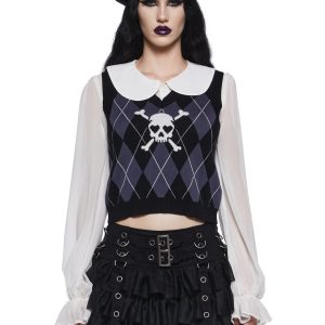 Widow Argyle Skull Print Sweater Vest