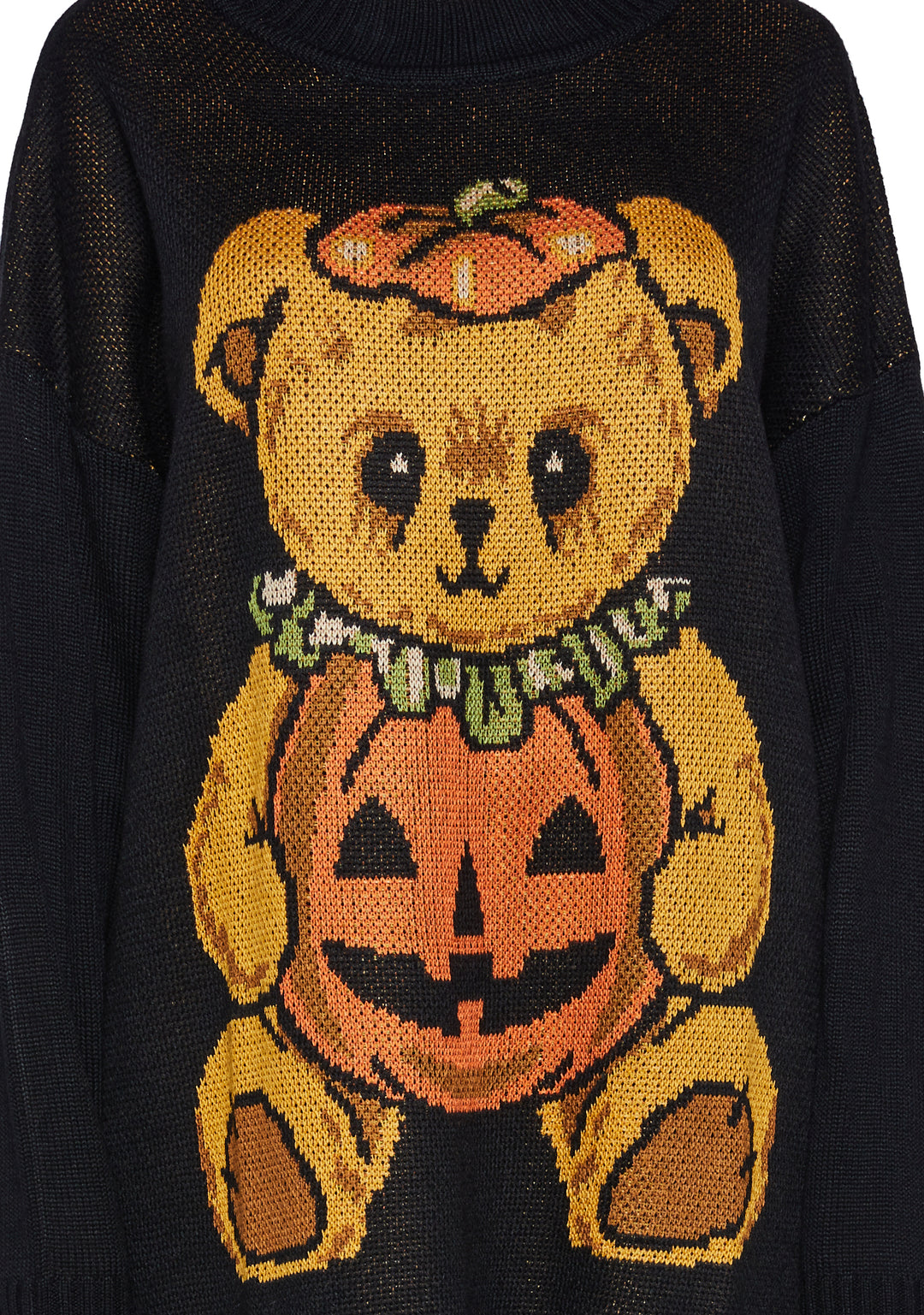 Trickz N Treatz Pumpkin Bear Intarsia Oversized Sweater - Image 2